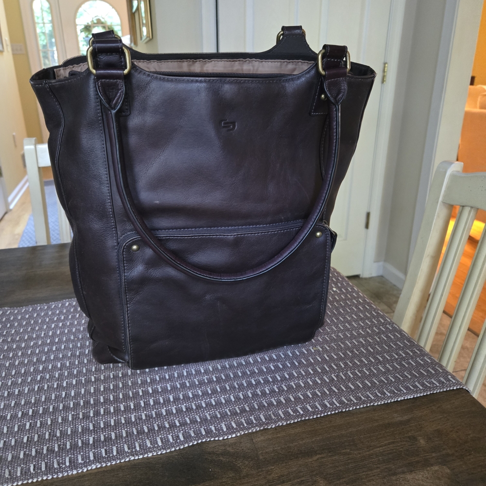 Brown Leather and Fabric Tote Bag